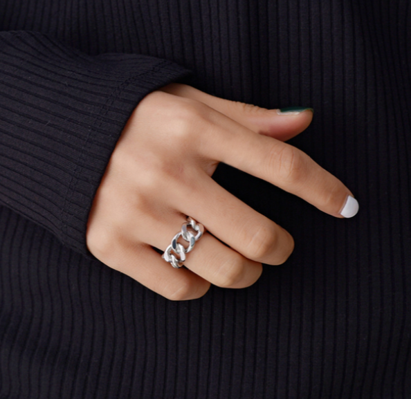 Adjustable Dainty Silver Chain Ring