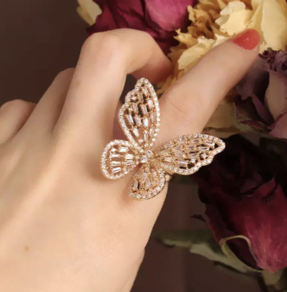 Copper & Cubic Zirconia Butterfly Ring