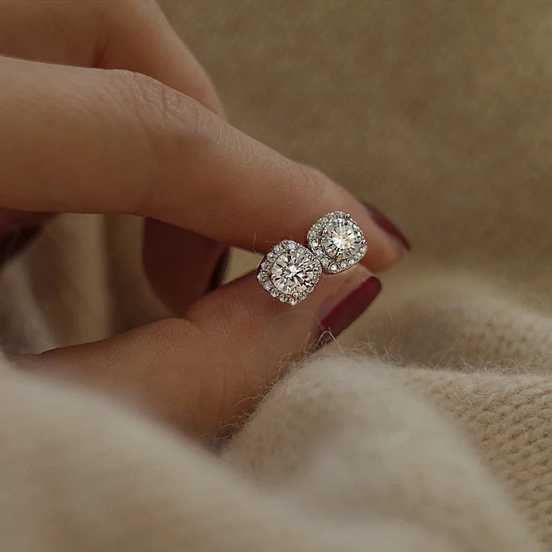 925 Silver Shiny Zircon Stud Earrings: Cute & Simple Women's Fashion Jewelry Accessories