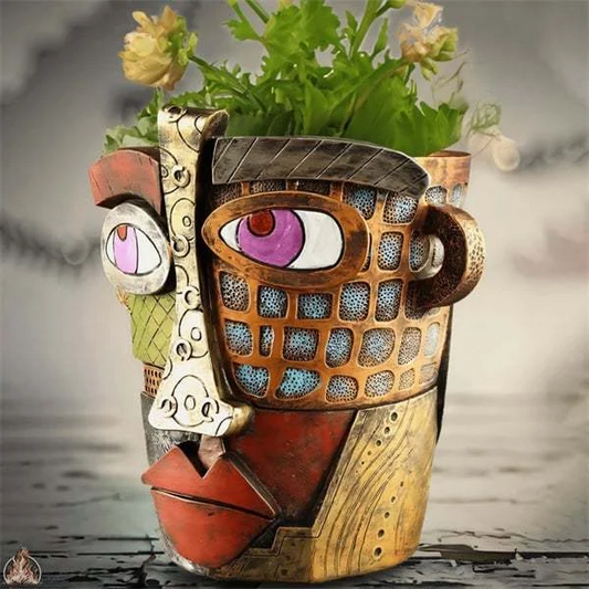 Handmade Picasso Brutalist Abstract Beauty Face Flower Pot